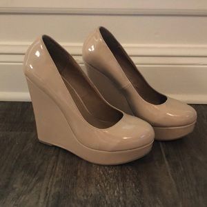 Patent Leather Nude Wedges